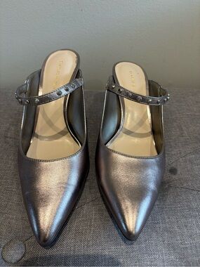 Charles & Keith Metallic Pointed-Toe Mule with Studded Strap
